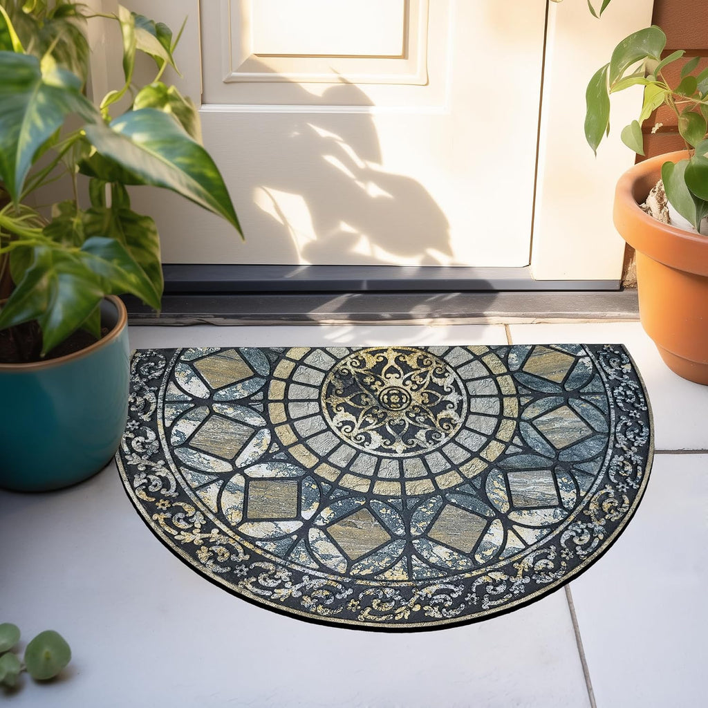 CHICHIC Entrance Door Mat Large 24 x 36 Inch Entry Way Doormat Front Door Rugs Outdoors Heavy Duty Welcome Mat Non Slip Rubber Back Low Profile for Garage, Patio, High Traffic Area, Blue