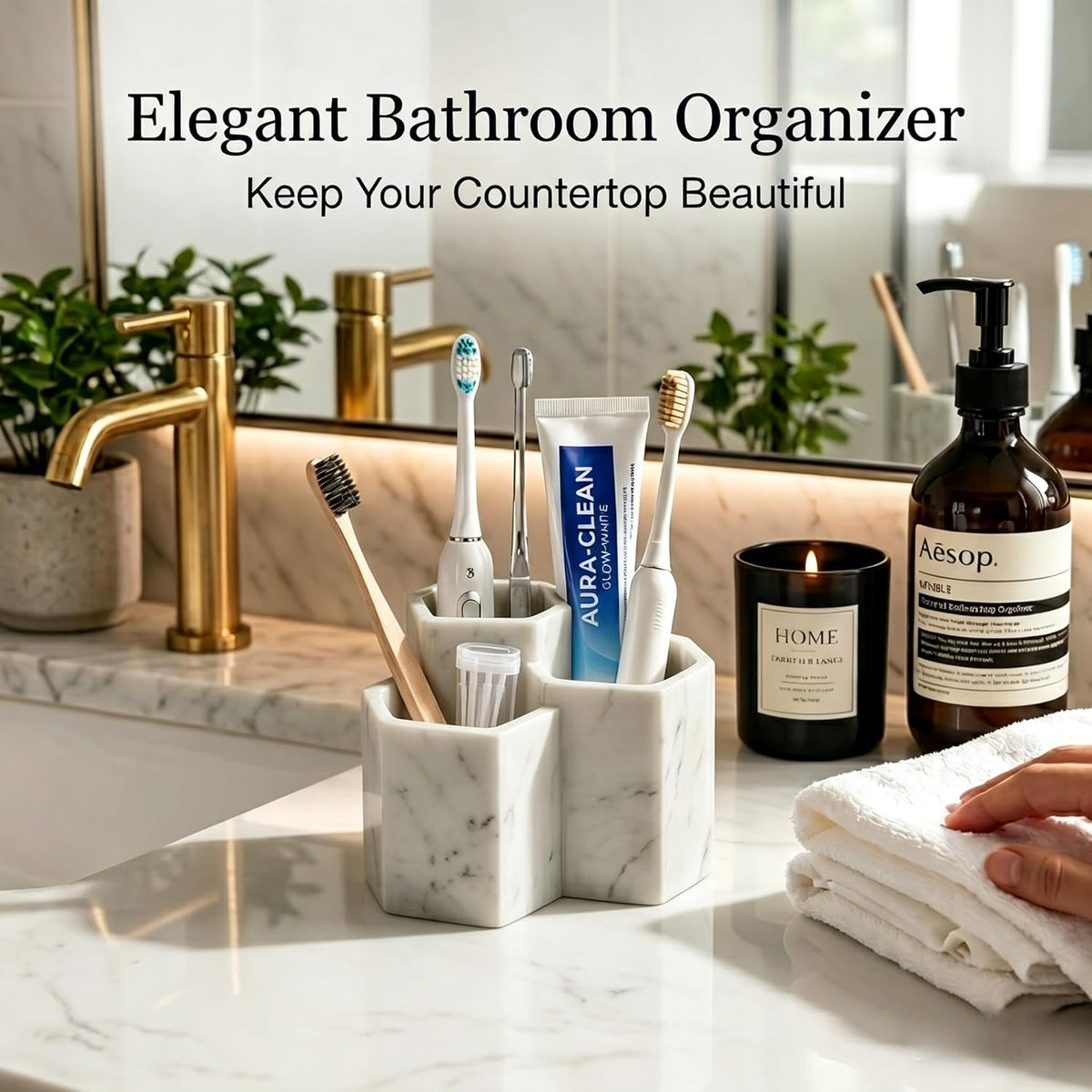 Resin Toothbrush Holder, 3-Slot Bathroom Countertop Organizer