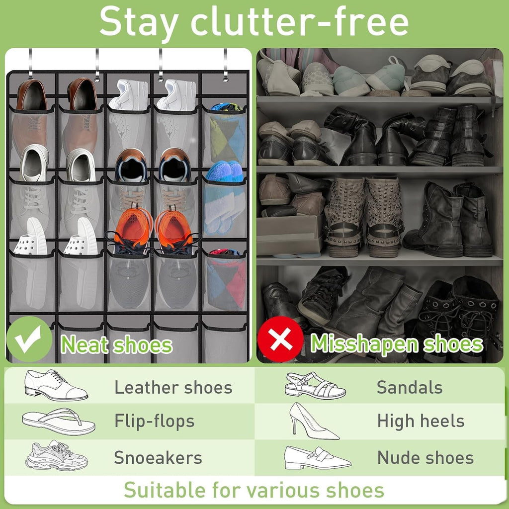 Meolsaek 24 Large Mesh Pockets Over the Door Shoe Organizer, White