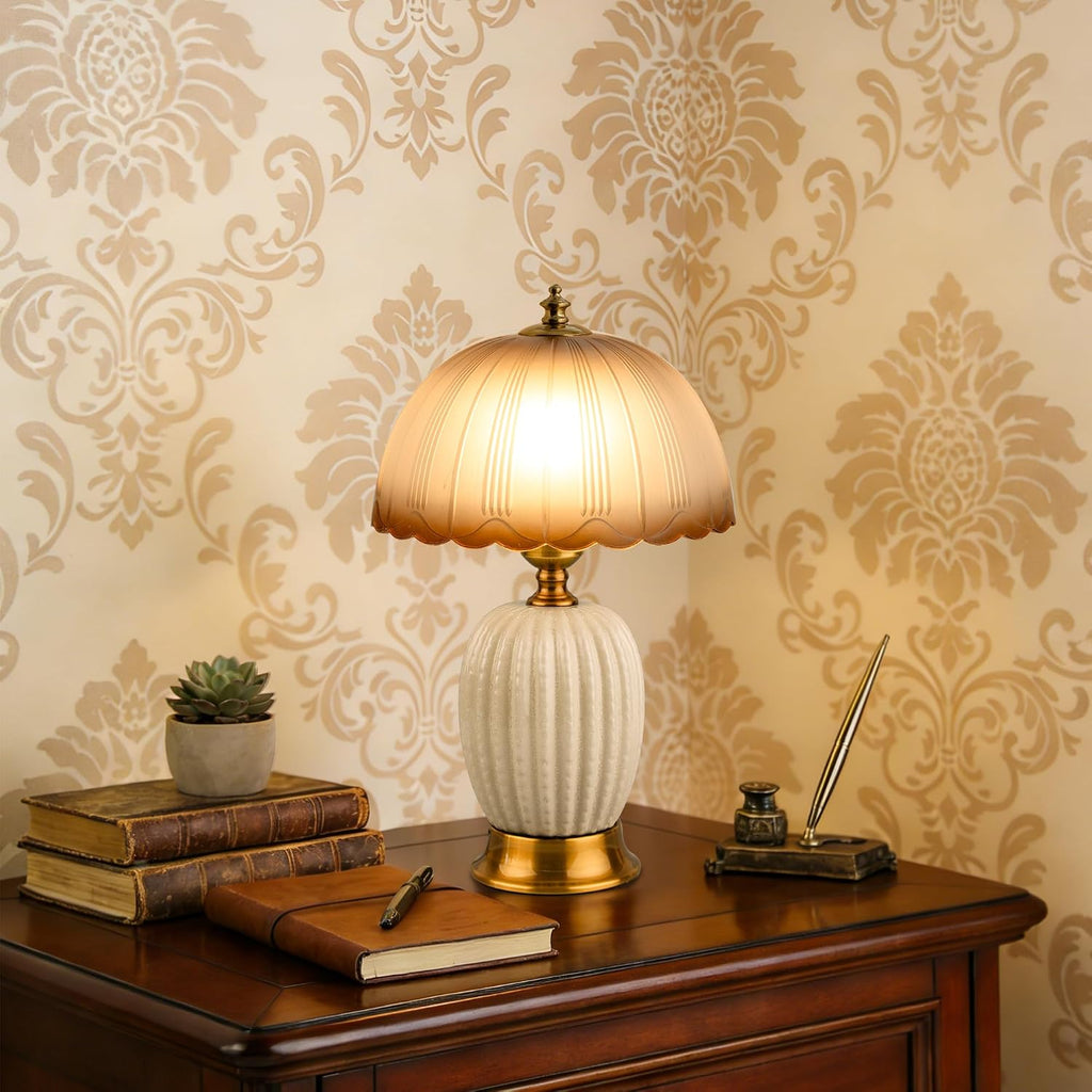 Vintage White Ceramic Cactus Small Table Lamp for Bedroom
