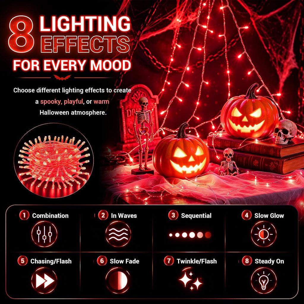 cshare Red String Lights, 32FT Plug in Halloween Lights Indoor Outdoor
