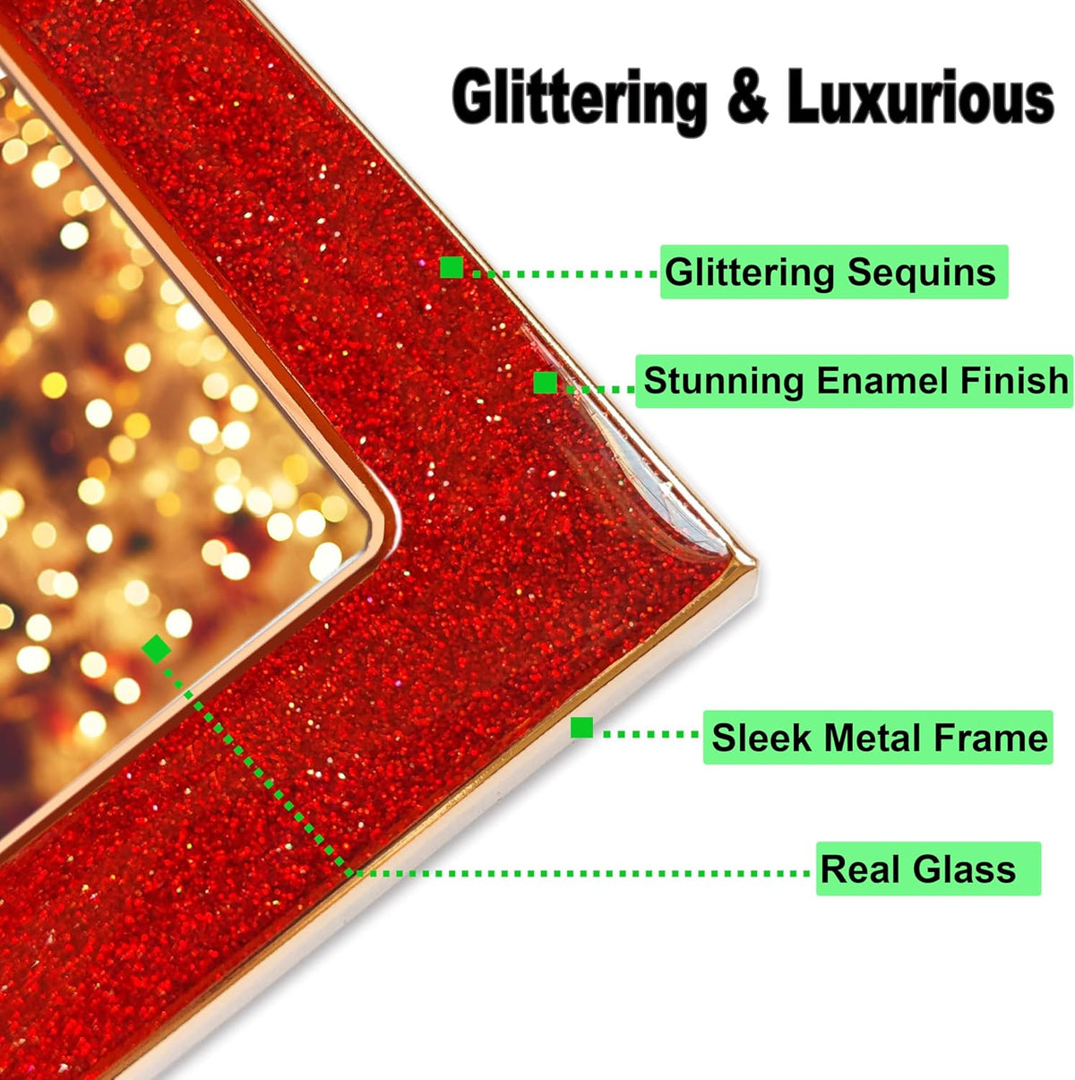 Enamel Picture Frames 8x10, 8 by 10 Red Glittering Photo Frame with Real Glass & Velvet Back, Sparkling Metal frame for Tabletop or Wall, Amazing Weddings Graduation Gift & Wall Art Decor