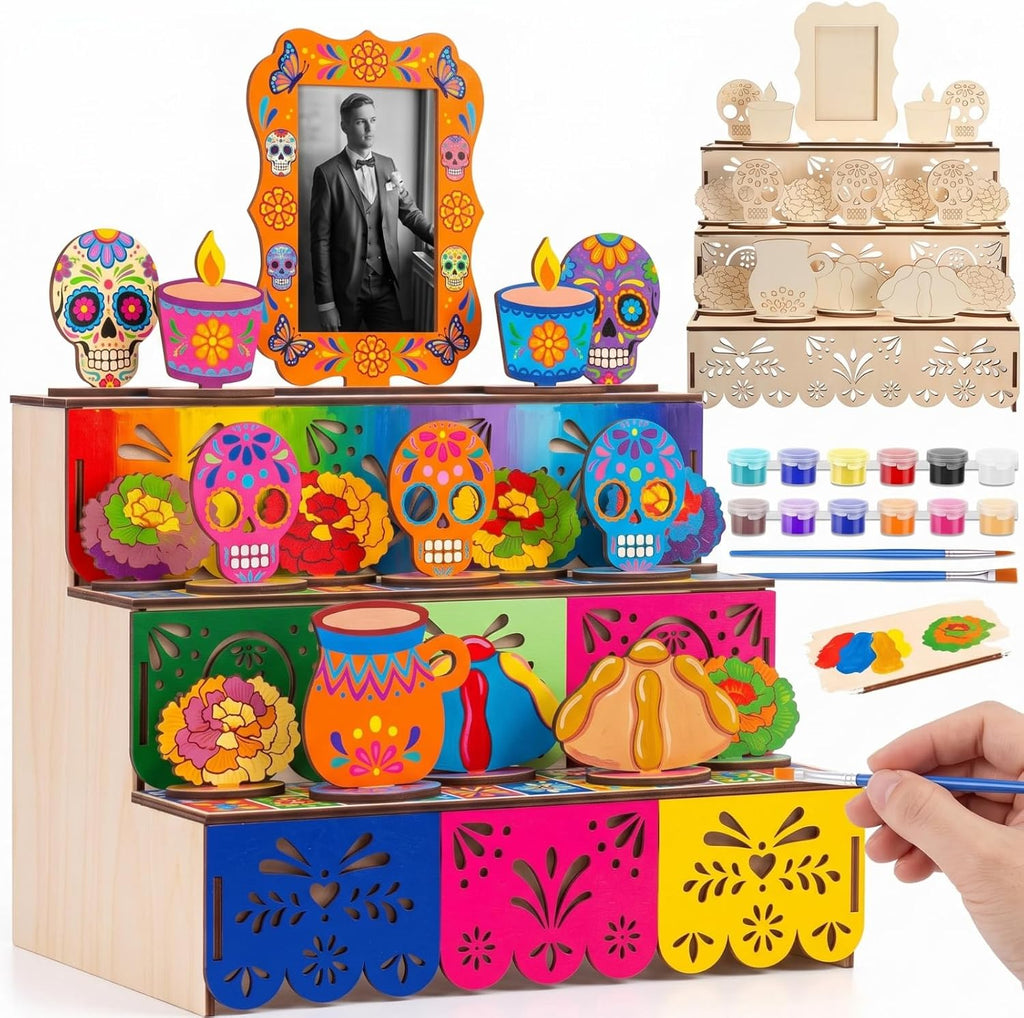 Geelin Dia De Los Muertos Ofrenda Altar Wooden Shadow Box, Traditional