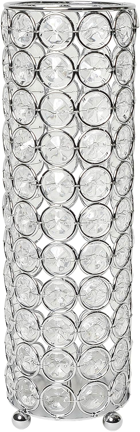 Elegant Designs HG1011-CHR Elipse Crystal Decorative Flower Vase, Candle Holder, Wedding Centerpiece, 10.25 Inch, Chrome