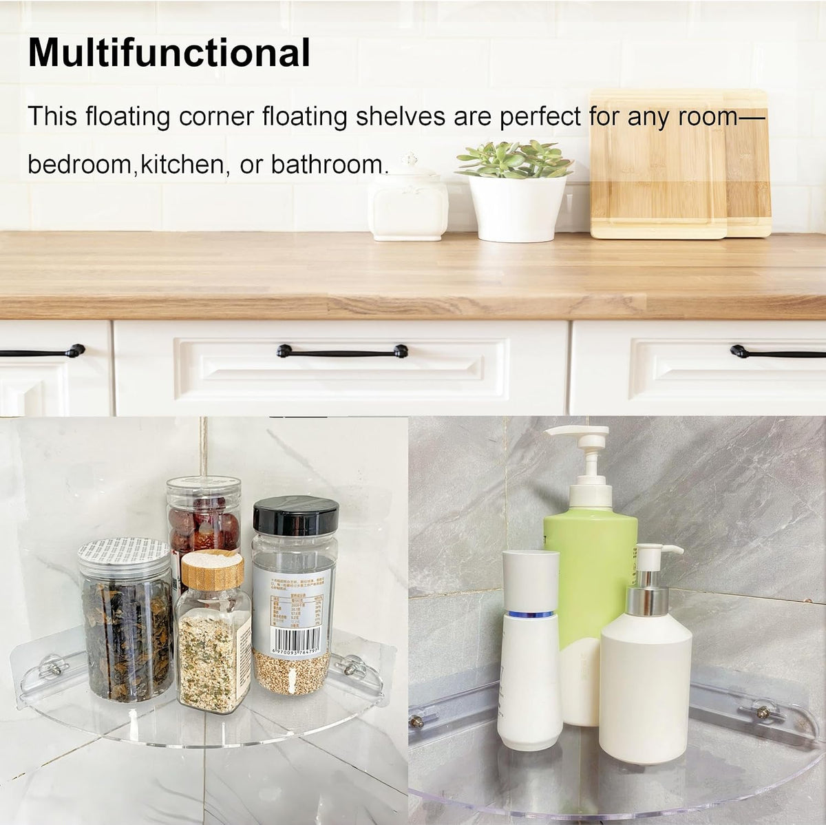 Adhesive Acrylic Corner Shower Caddy 2 Pcs