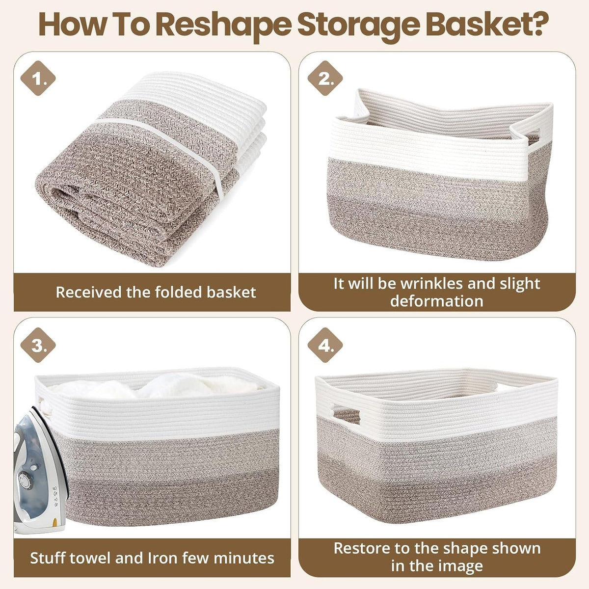 Optish 95L Large Woven Blanket Basket, Cotton Rope Laundry Basket, Brown