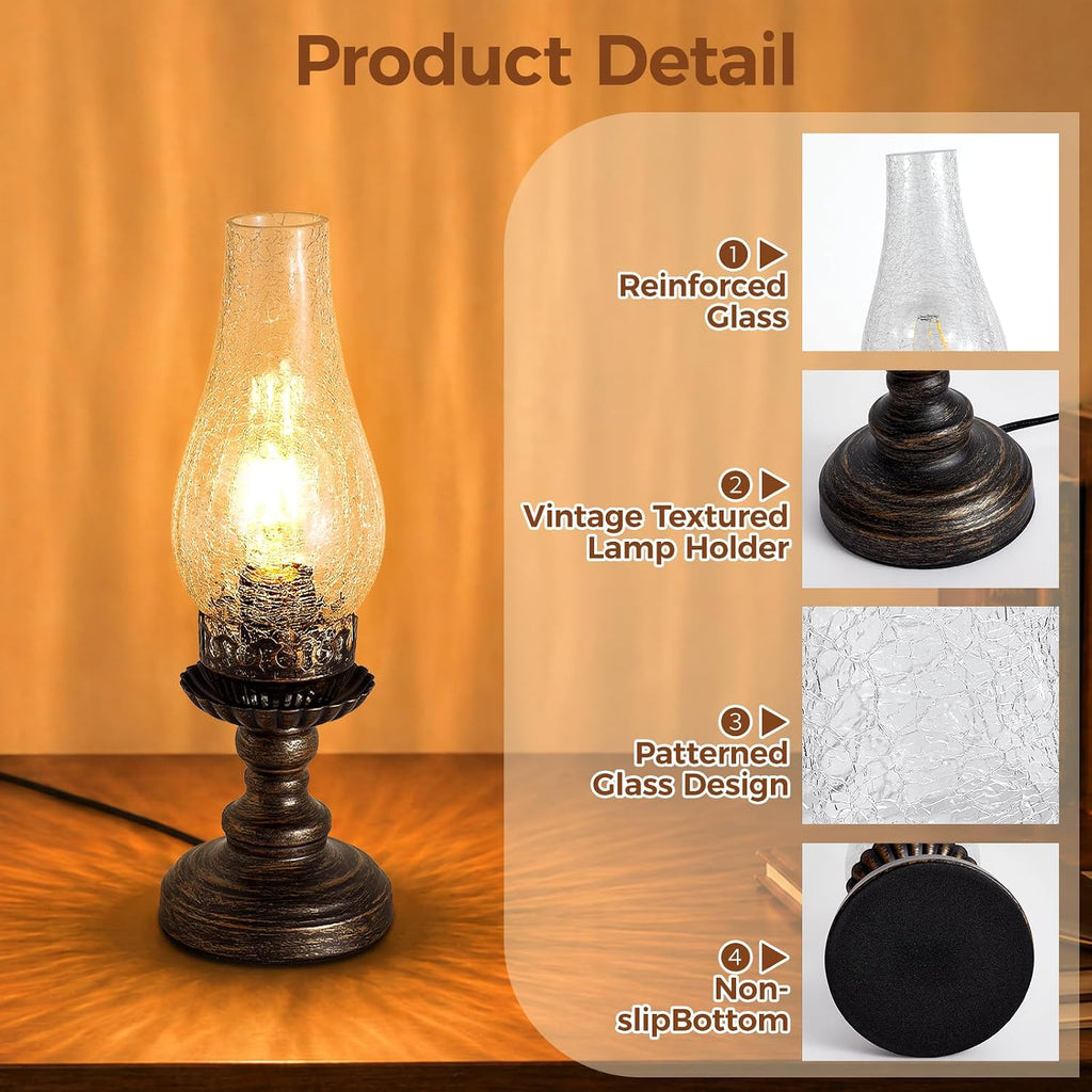 Set of 2 Vintage Table Lamps, Oil Lamp Style, E26 3-Level Dimming