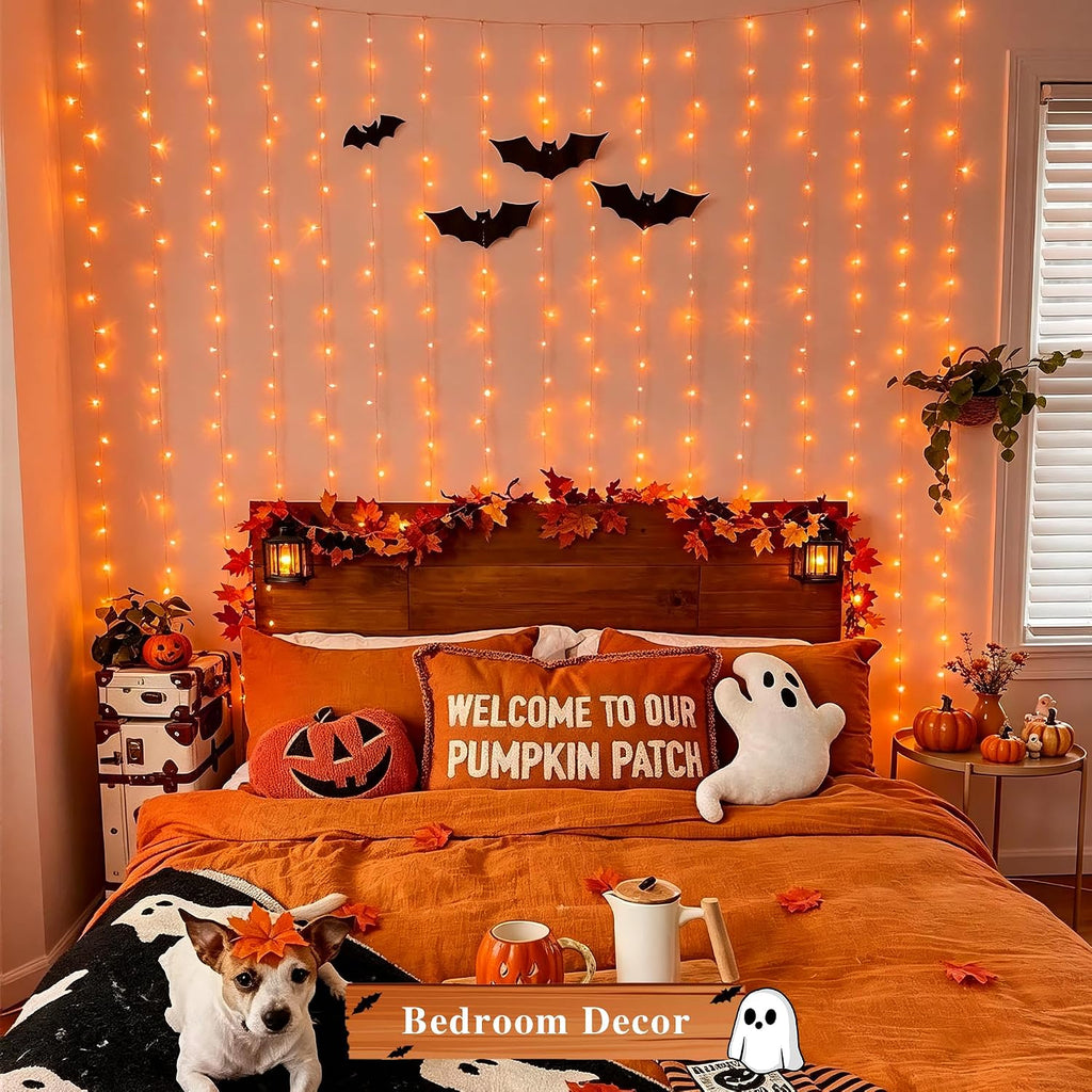 JMEXSUSS 200 LED Orange Halloween Curtain Lights