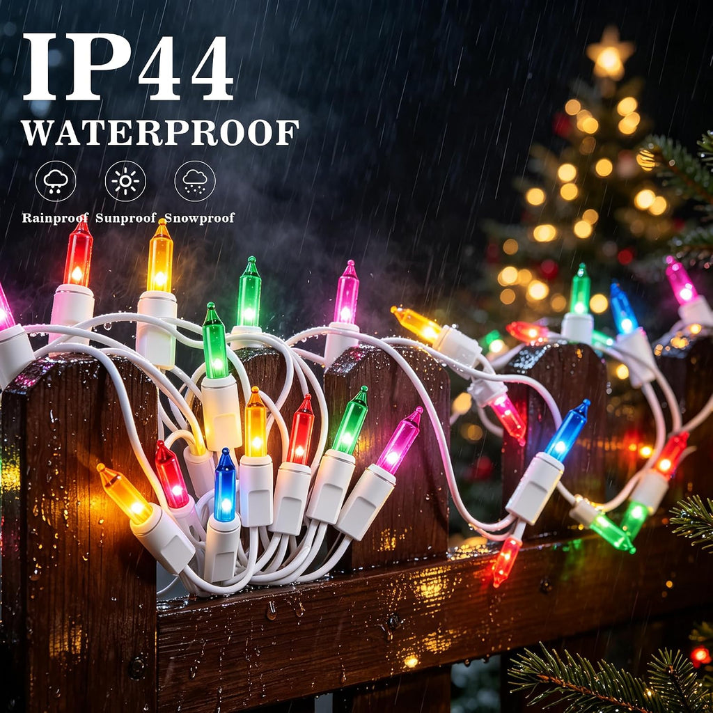 TW SHINE Christmas String Lights, 20FT 100 Count Incandescent White Wire Christmas Mini Lights, Waterproof Xmas String Lights for Outdoor Indoor Home Party Yard Decorations, Multi-Colored