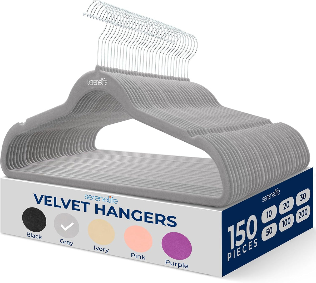 SereneLife Velvet Hangers – 150 Pack, Slim & Space Saving for Closets