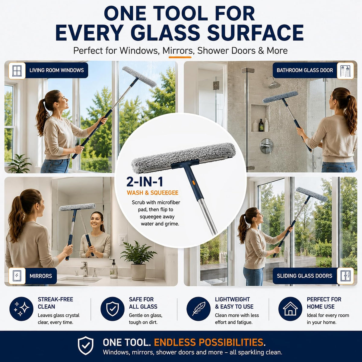 Window Squeegee Kit with Pole and Scrubber, (16" Kit)