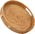 Round Rattan Serving Tray with Handles, Hand Woven Basket, Home Decor Organizer Tray for Breakfast, Tea, Snack, Fruit, Coffee,Storage (Large)(14.17inchX2.3inch)