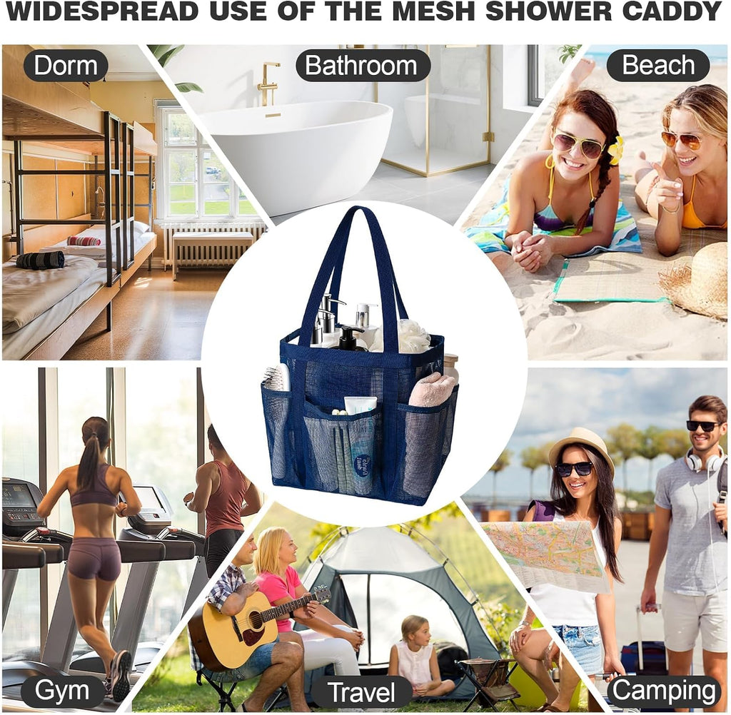 Mesh Shower Caddy Portable with Zipper for College Dorm Essentials Blue