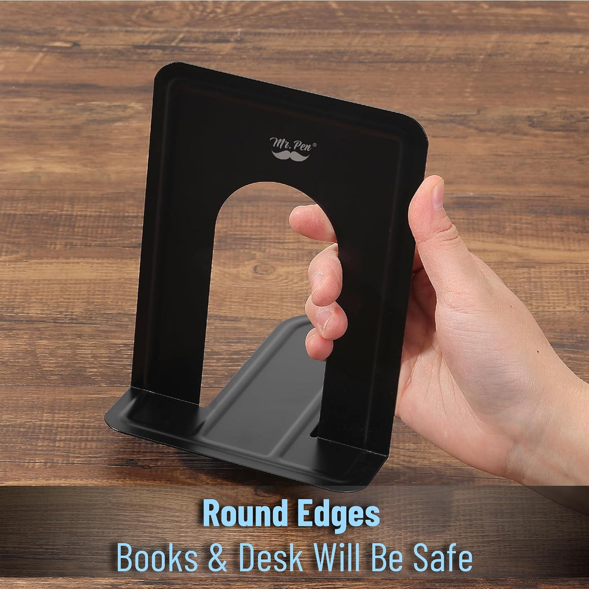 Mr. Pen- Book Ends, Black, 6 Pack, Heavy Duty Metal Bookends for Shelves
