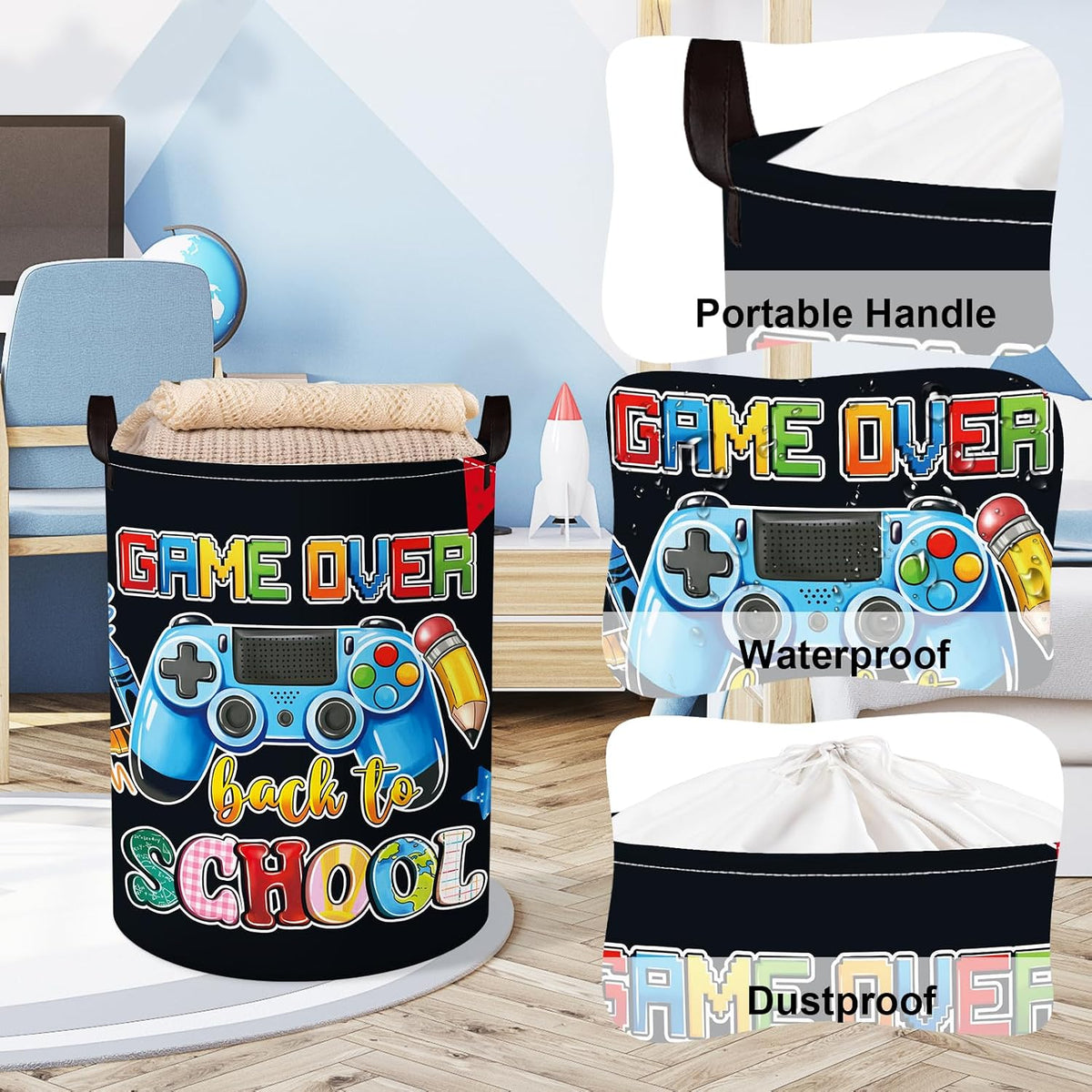 Clastyle Video Game Kid Storage Basket Foldable Boy Laundry Hamper, 36L