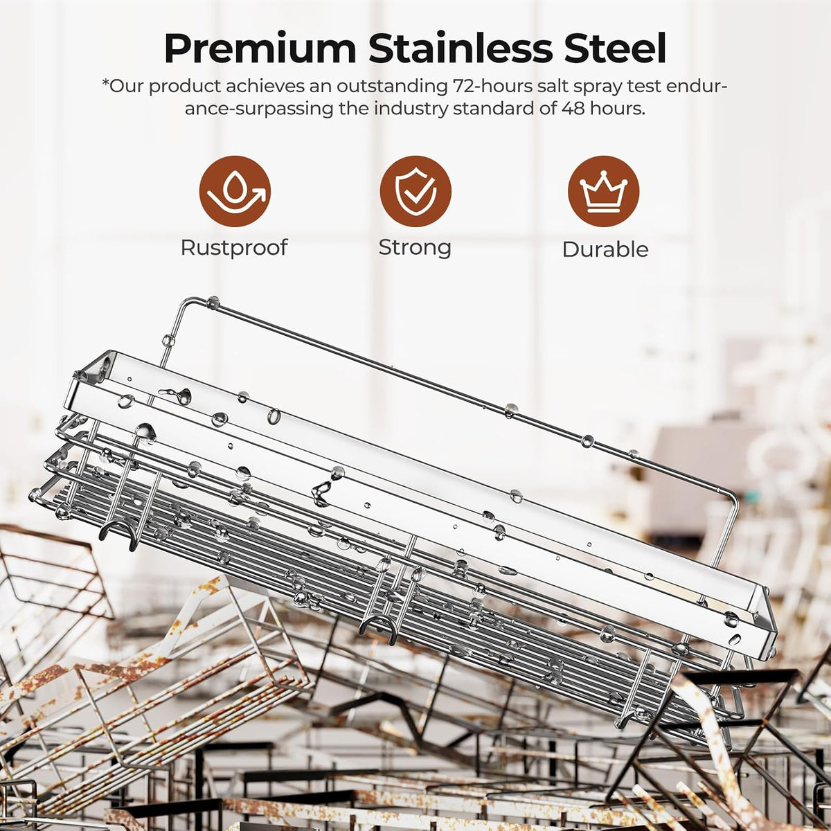Orimade Adhesive Shower Caddy Soap Dish Holder Shelf with 5 Hooks Bathroom Organizer Basket Kitchen Storage Rack Wall Mounted No Drilling Stainless Steel - 3 Pack,Silver