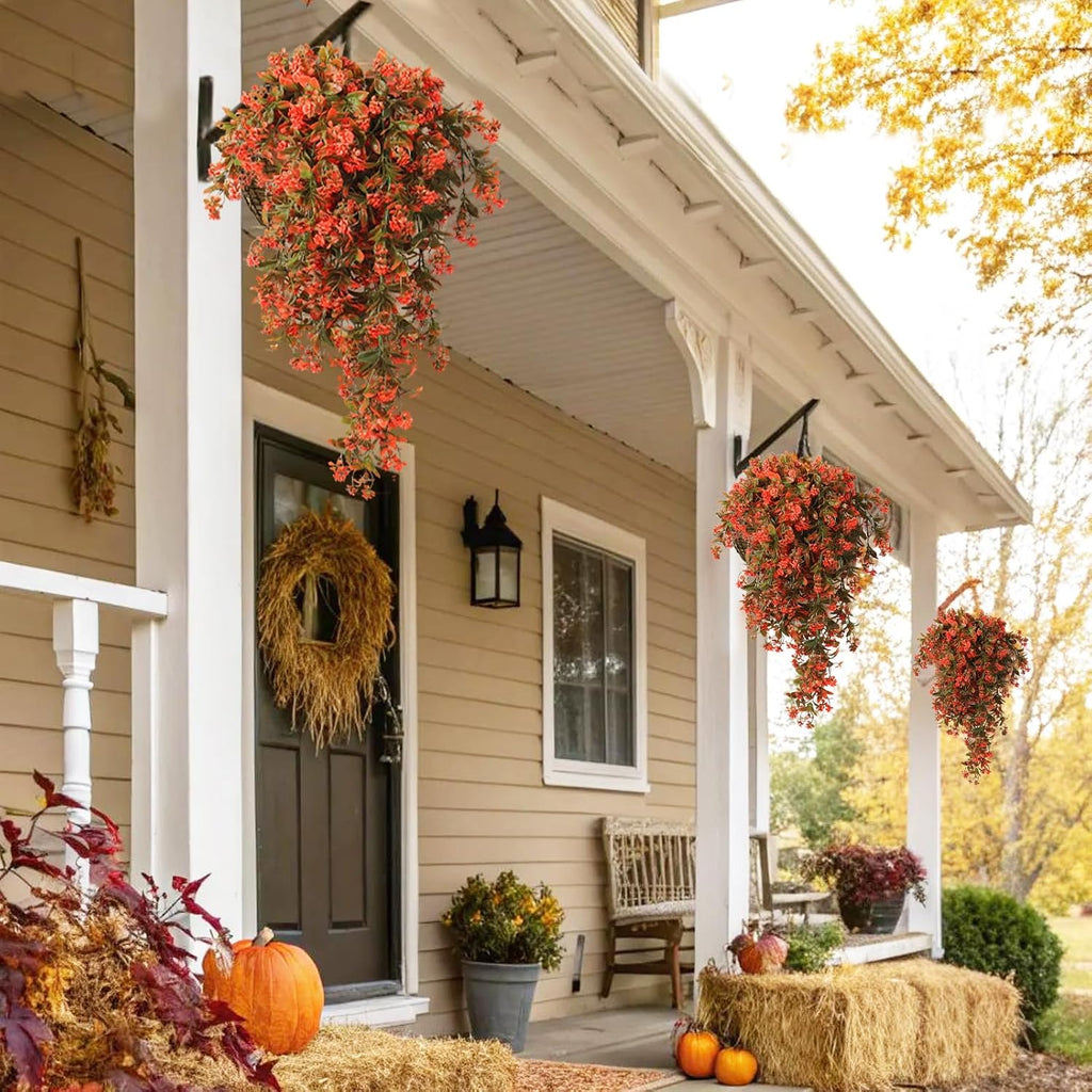 SJL 3Pcs Fall Faux Hanging Plants Artificial Fall Hanging Flowers Outdoor