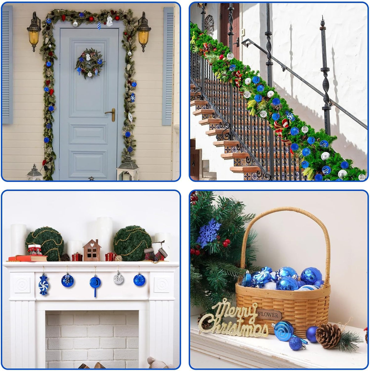 Christmas Balls Ornaments,Assorted Shatterproof Christmas Ornaments Set, Luxurious Hanging Pendants Package for Christmas Tree Party Holiday Indoor Decor (130Pcs-Blue)