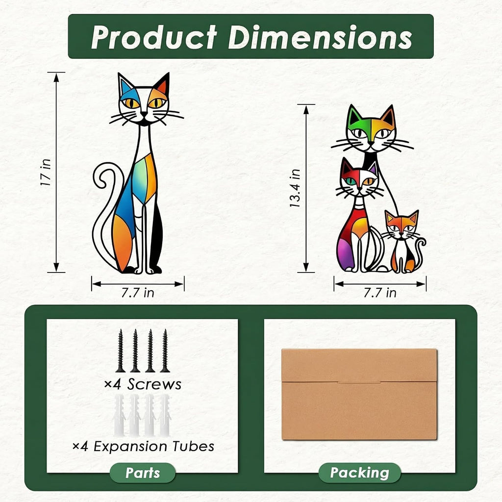Sanwarm Wall Decor, 2 Pieces, Black Metal, for Home Cat Abstract