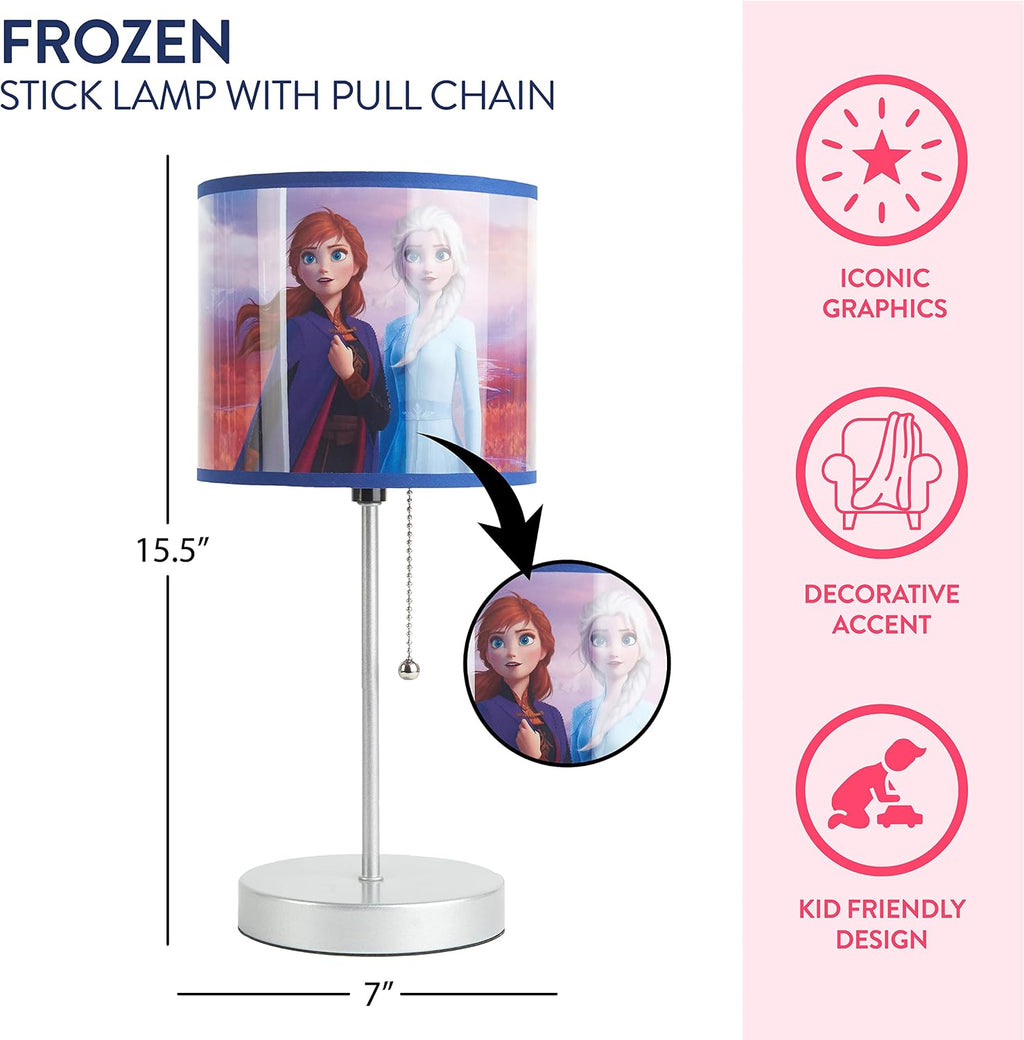 Frozen 2 Stick Table Kids Lamp with Pull Chain, Metal, Themed Printed Decorative Shade