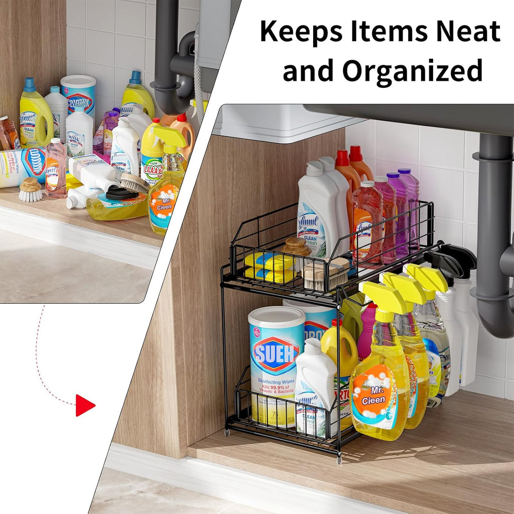 SUEH DESIGN Under Sink Organizers and Storage 2 Pack, 2-Tier Pull Out