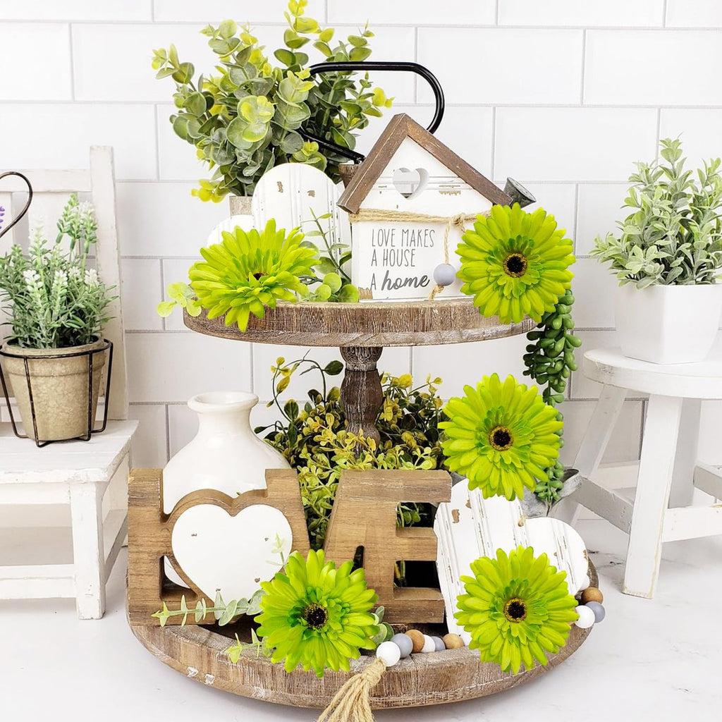 20 Pcs Fake Silk Gerbera Daisy Artificial Flowers with Stems Faux Daisies Flower Bulk for DIY Art Crafts Home Wedding Party Vase Centerpieces Tables Garland Wreath Decoration (Green)