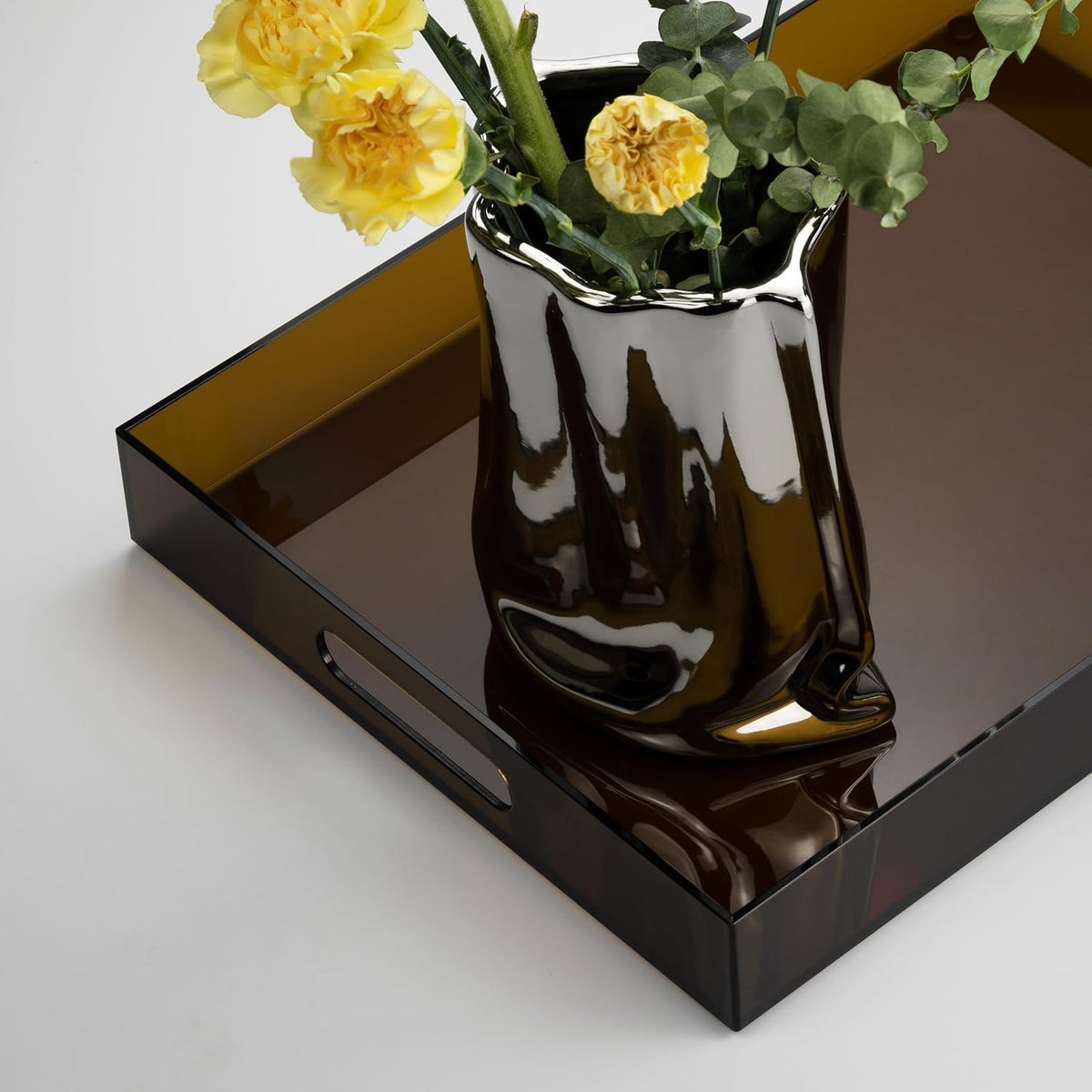 ATZYmolin 16"x12" Large Acrylic Serving Tray, Vanity Platter, Amber