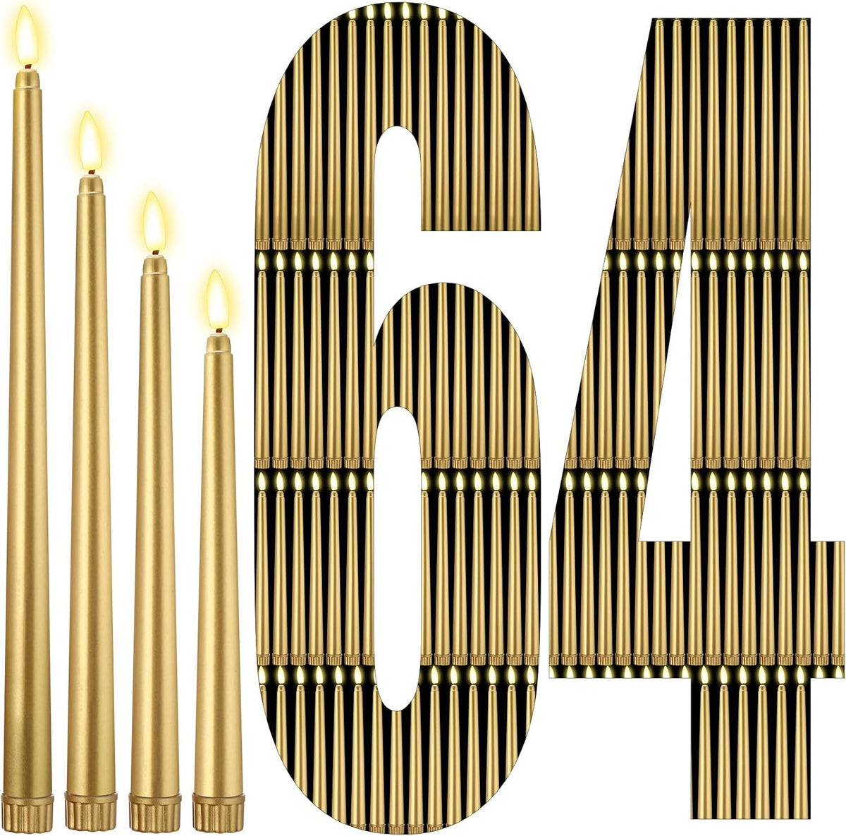 Rossesay 64 Pcs Flameless LED Taper Candle, Flickering Candles,Gold