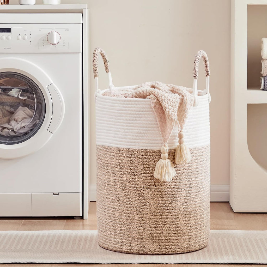 Cotton Rope Laundry Basket Large 80L Tall Woven Hamper