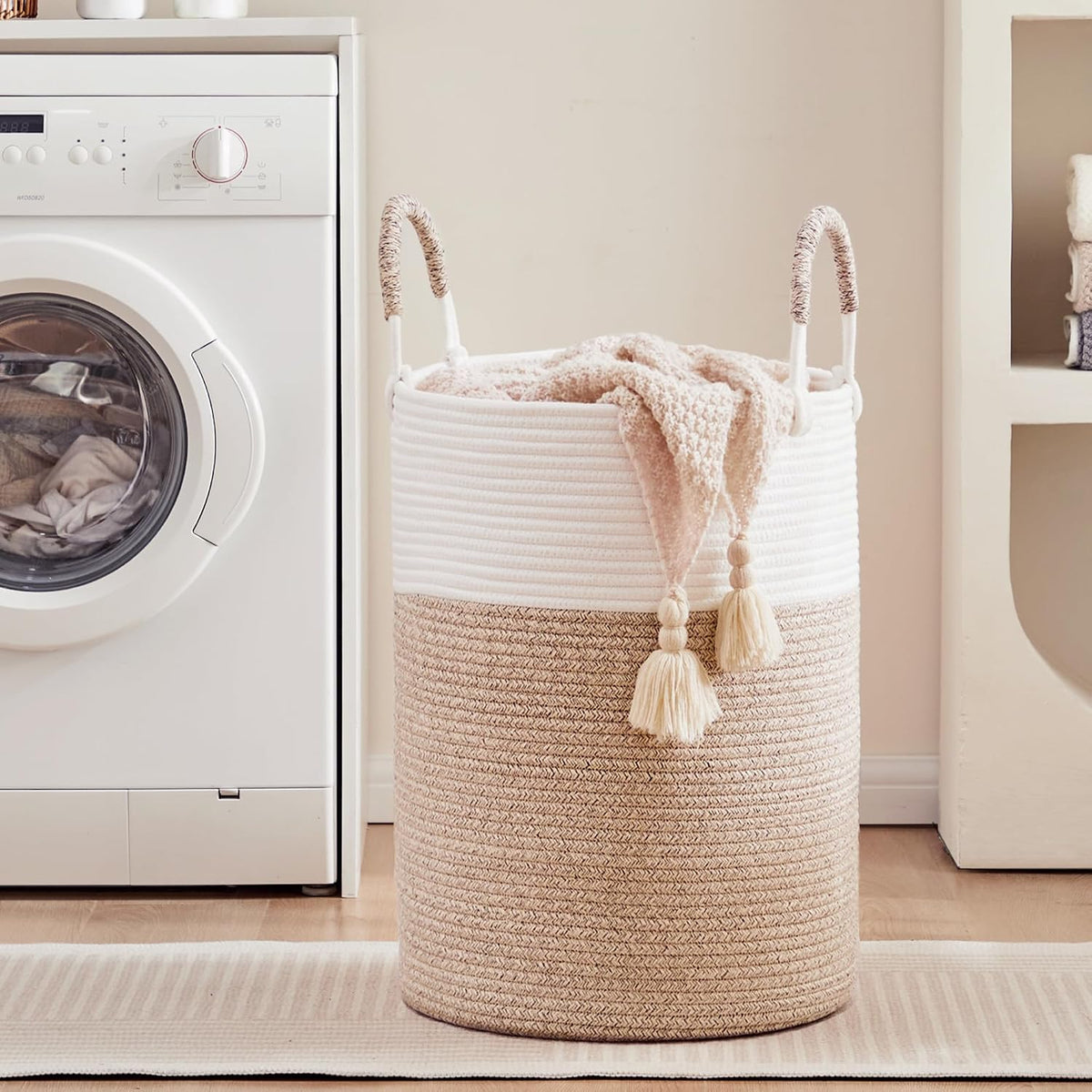 Cotton Rope Laundry Basket Large 80L Tall Woven Hamper