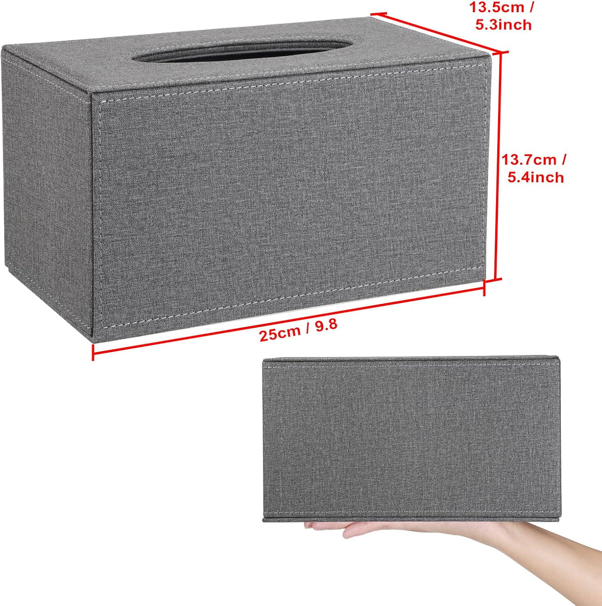 Sumnacon Tissue Box Cover Rectangular Tissue Box Holder Linen Tissue Box with Magnetic Bottom Decorative Grey Tissue Box for Bathroom Toilet Living Room Table Desk Office Car, Large (Pack of 2)