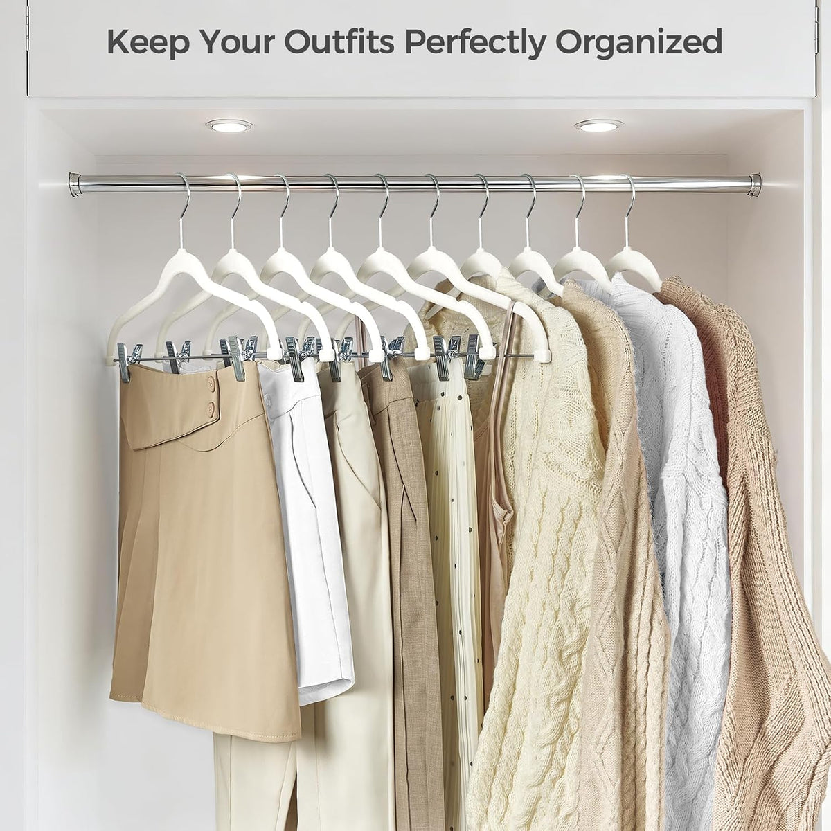 HOUSE DAY Velvet Skirt Hangers with Adjudtable Clips 20 Pack, Ivory