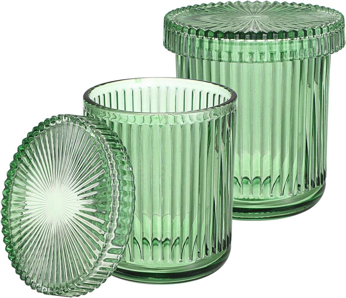 Hipiwe 2 Pcs Qtip Apothecary Jars with Lid Green Glass Bathroom Dispenser