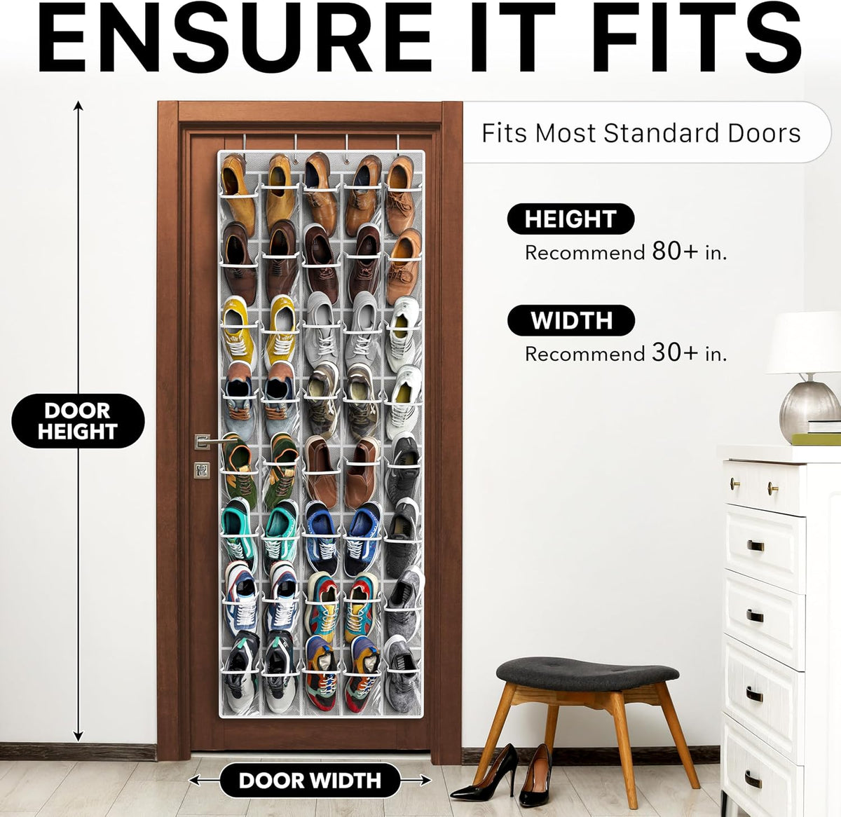 Simple Houseware 40 Pockets Large Clear Over the Door Shoe Organizer, Gray