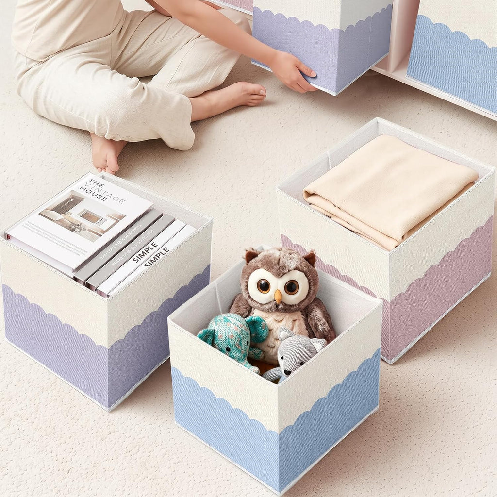 BBSET 6 Pack Fabric Storage Cubes12.5 inch Pastel Scalloped Color