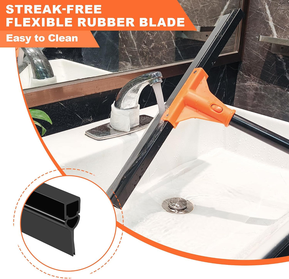JEHONN Floor Squeegee Heavy Duty with 58.3 inches Long Handle, Rubber Scraper Broom for Cleaning Foam Water on Garage Concrete Bathroom Tile Marble Shower Glass Shop Deck Window Indoor Outdoor