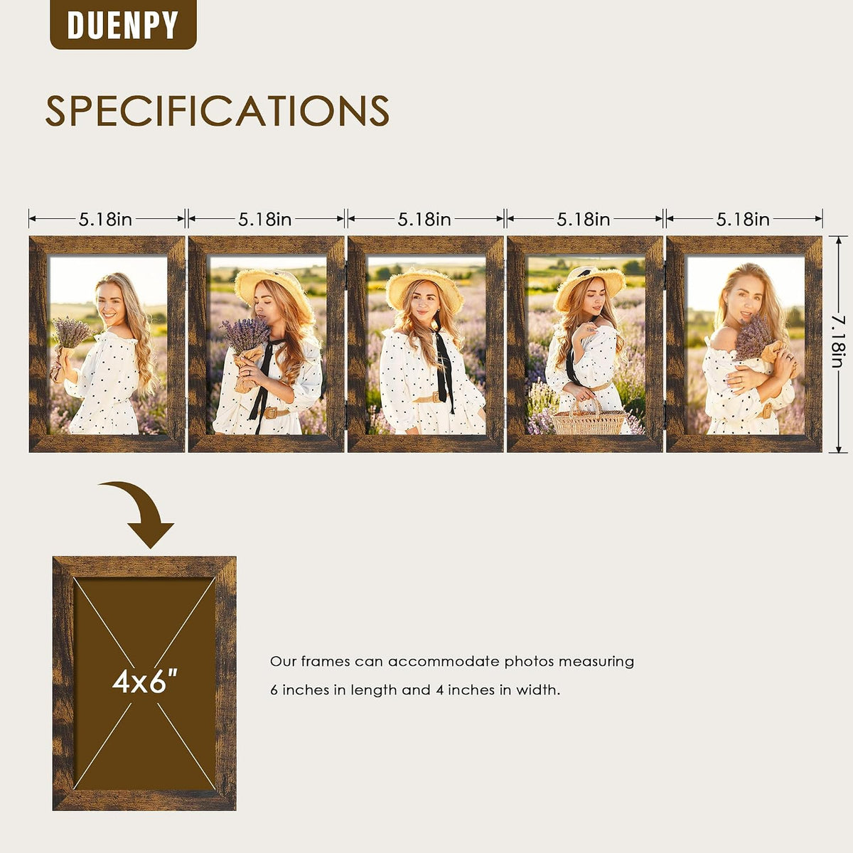 DUENPY 5 Folding 4x6 Accordion Wood Frame Plexiglass Brown