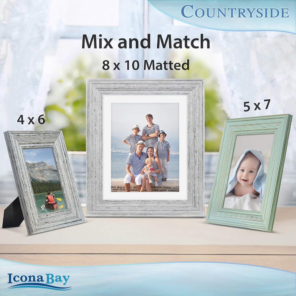 Icona Bay 8x10 Picture Frames with Mat (Speckled Gray, 6 Pack), French Country Style Picture Frame Set, Wall Mount or Table Top, Countryside Collection
