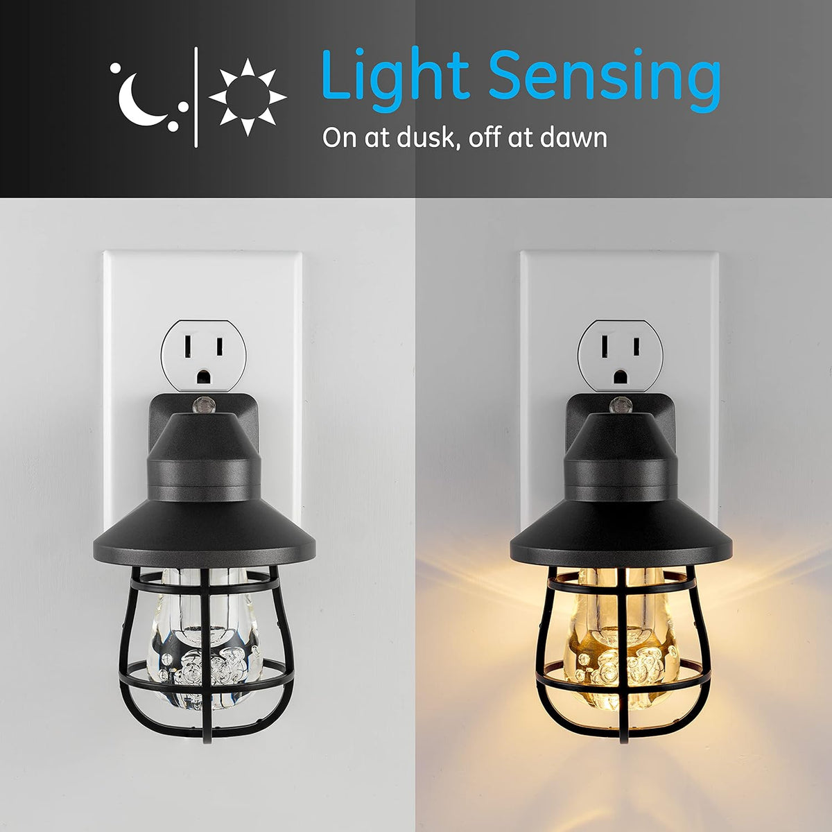 GE Vintage Night Lights Plug Into Wall, Auto Dusk to Dawn Sensor, 4 Pack