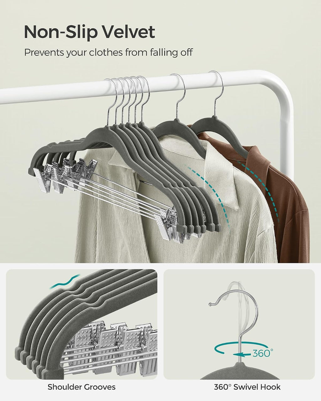 SONGMICS 20-Pack Pants Hangers, Velvet Hangers with Adjustable Clips