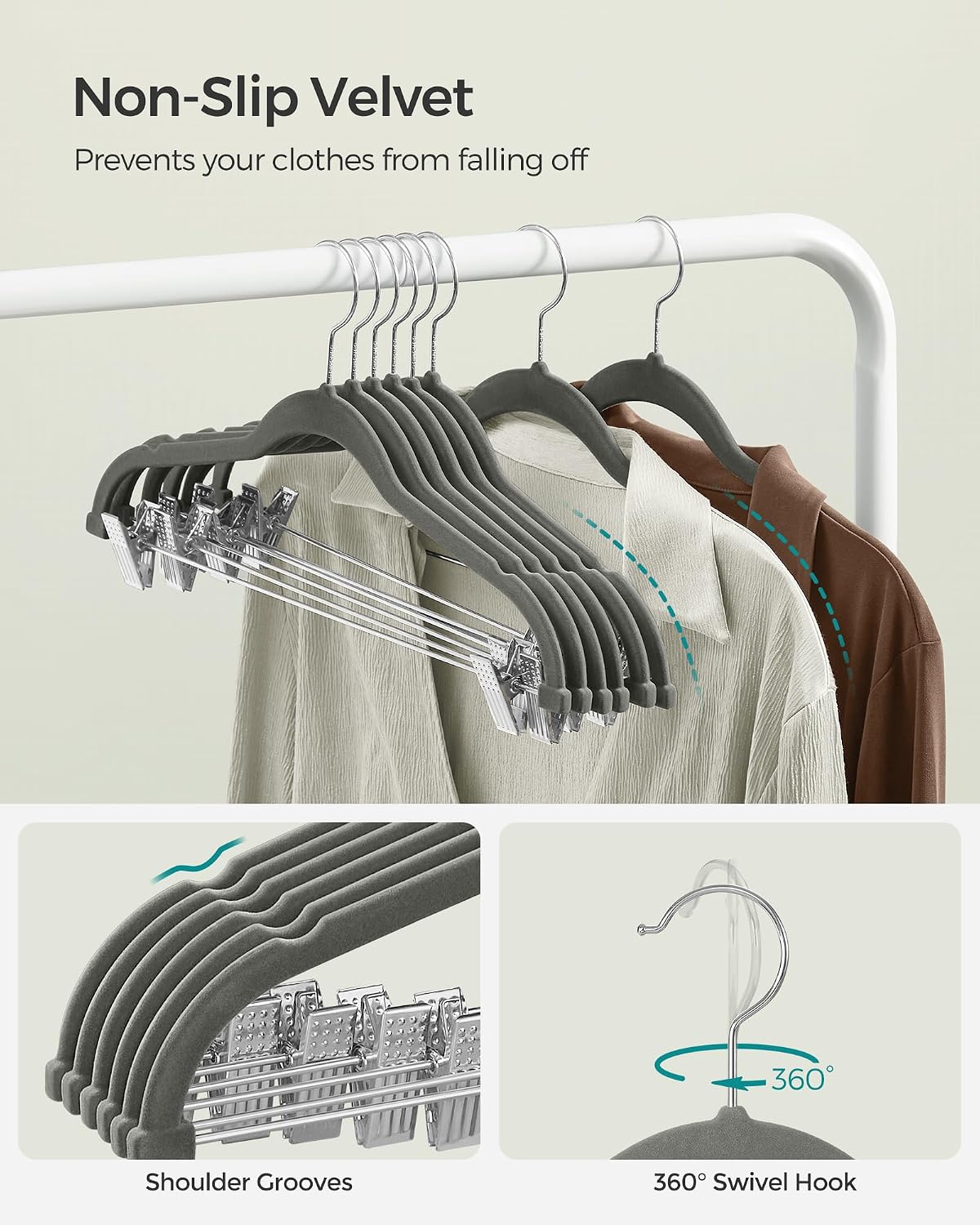 SONGMICS 20-Pack Pants Hangers, Velvet Hangers with Adjustable Clips