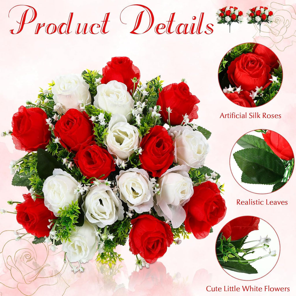 Riceshoot 2 Bouquets Cemetery Flowers for Grave, Red, White