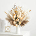 89 Pcs 17 Inch Yellow Dried Pampas Grass Bouquet with Champagne Faux Roses
