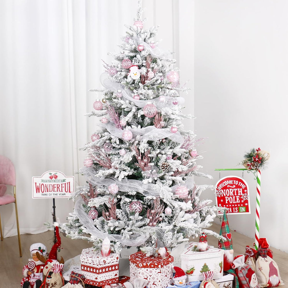33PCS Pink Christmas Ball Ornaments Set for Xmas Tree Decorations
