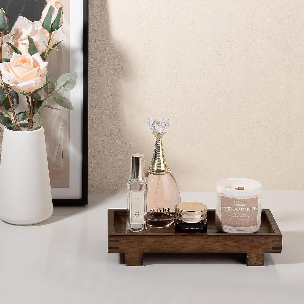 Bathroom Counter Tray Wooden Riser Display Kitchen Soap Holder, Walnut