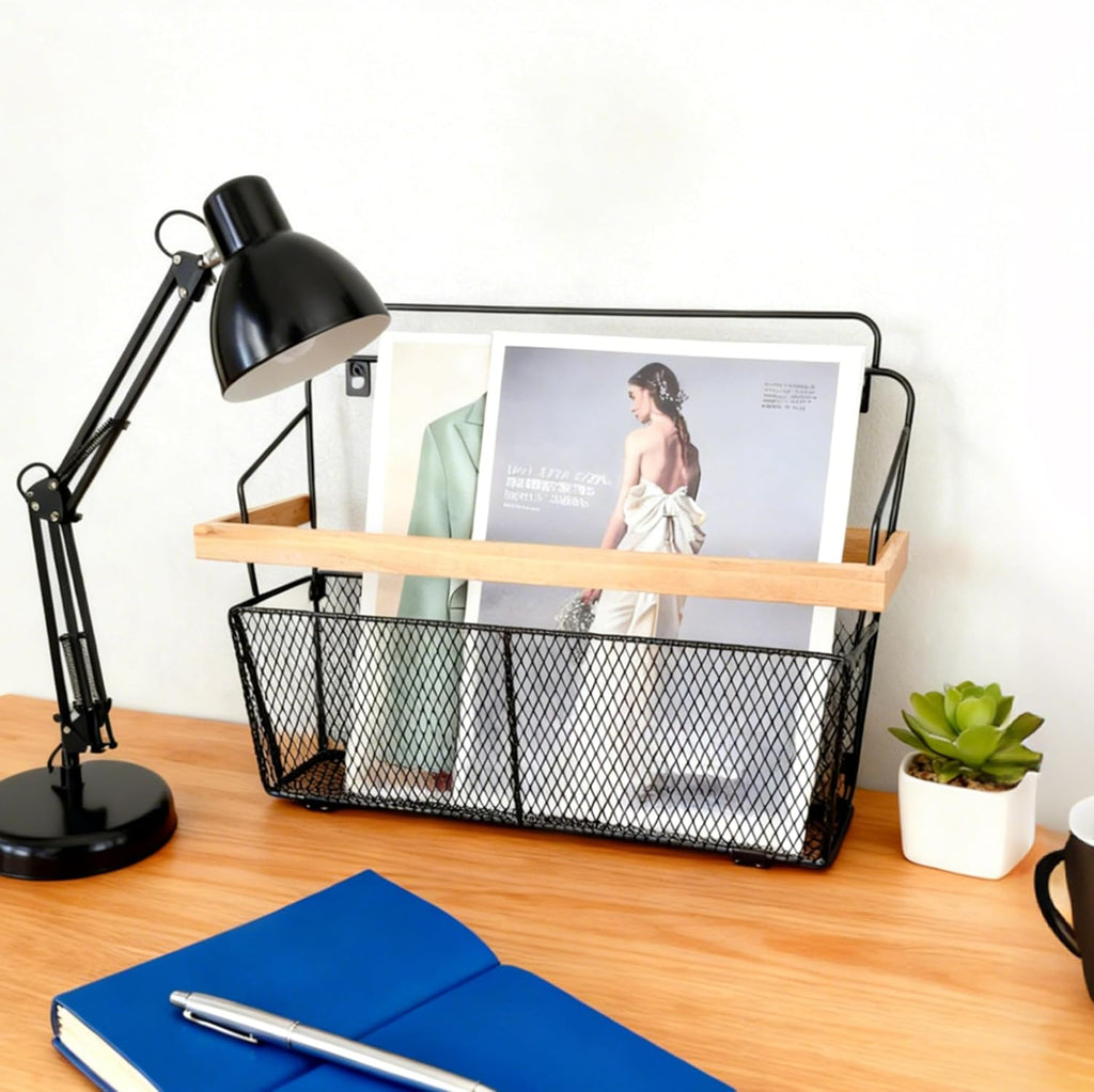 Wall Mounted Magazine Holder, Wooden-Trim Wall File Organizer, Hanging Magazine Rack, File Organizer for Entryway Living Room Kids’ room and Office, Hanging Mail Organizer