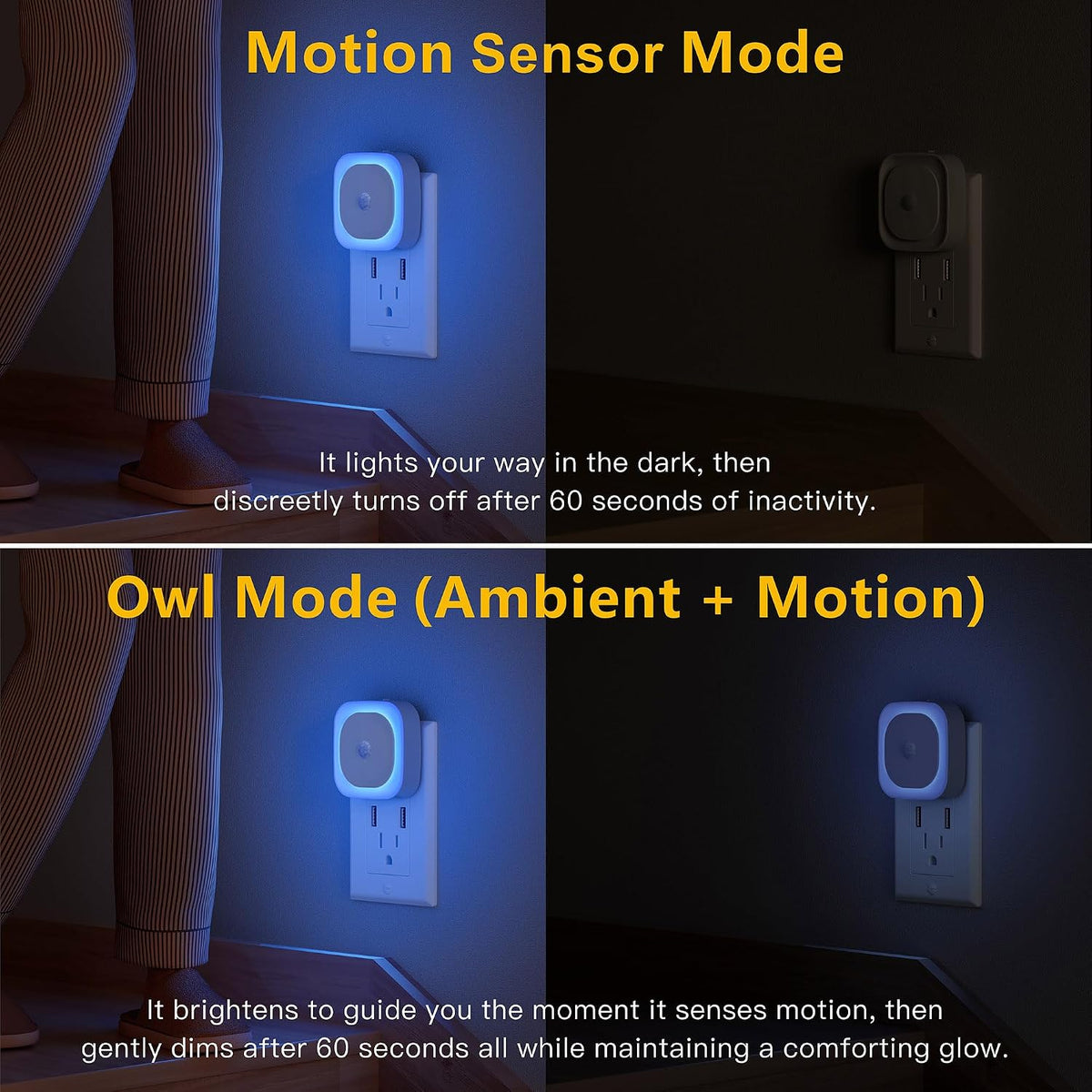 YUNLEX Night Lights Plug into Wall Motion Sensor for Toilets, 2 Pack