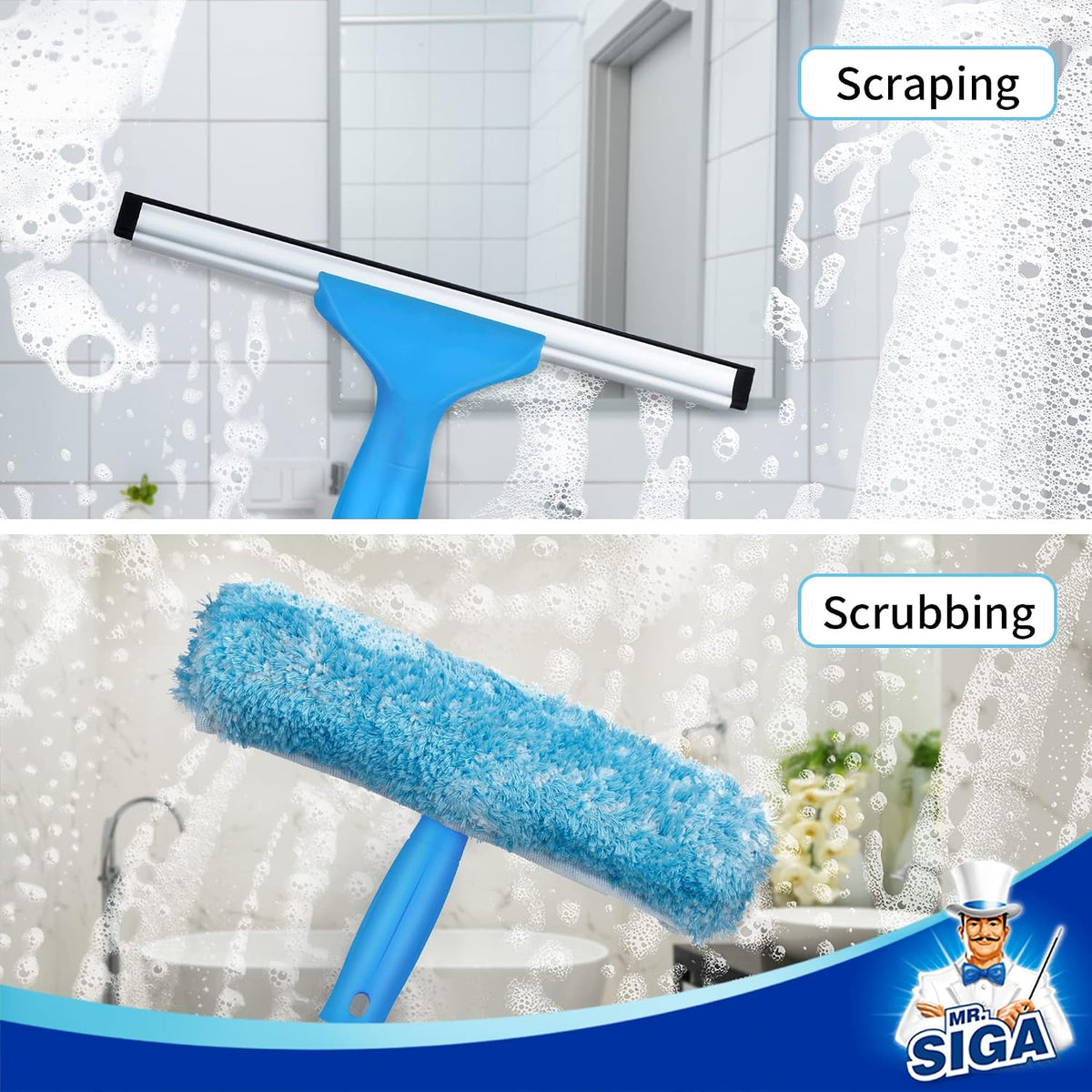 MR.SIGA Window Squeegee Extension Pole, 4 Pieces Aluminum Pole, 54.3 inch