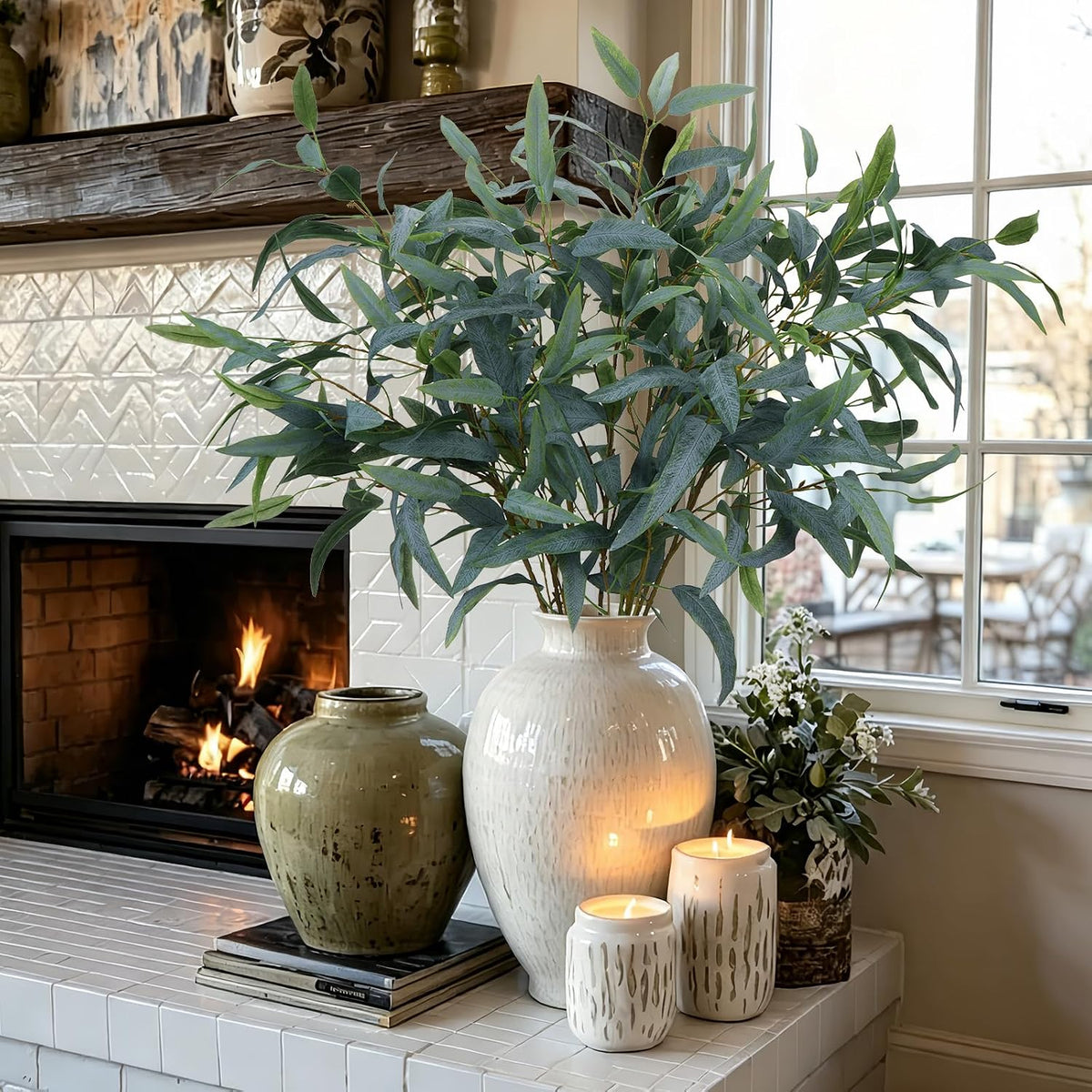 GTIDEA 8 Pack 37.5'' Artificial Eucalyptus Greenery Stems