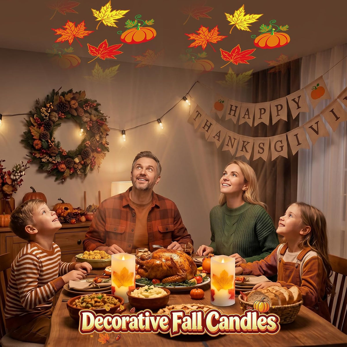 AVEKI Flickering Projector Candle Light, Maple Leaf Flameless Candles Lamp